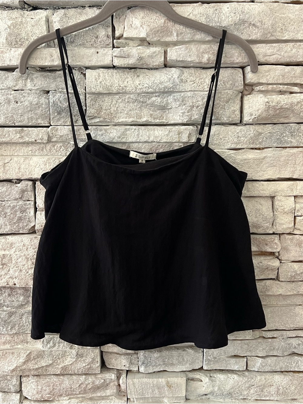 Z Supply Havana Black Cropped Swing Tank | Built In Bralette Adjustable Straps - Picture 2 of 7
